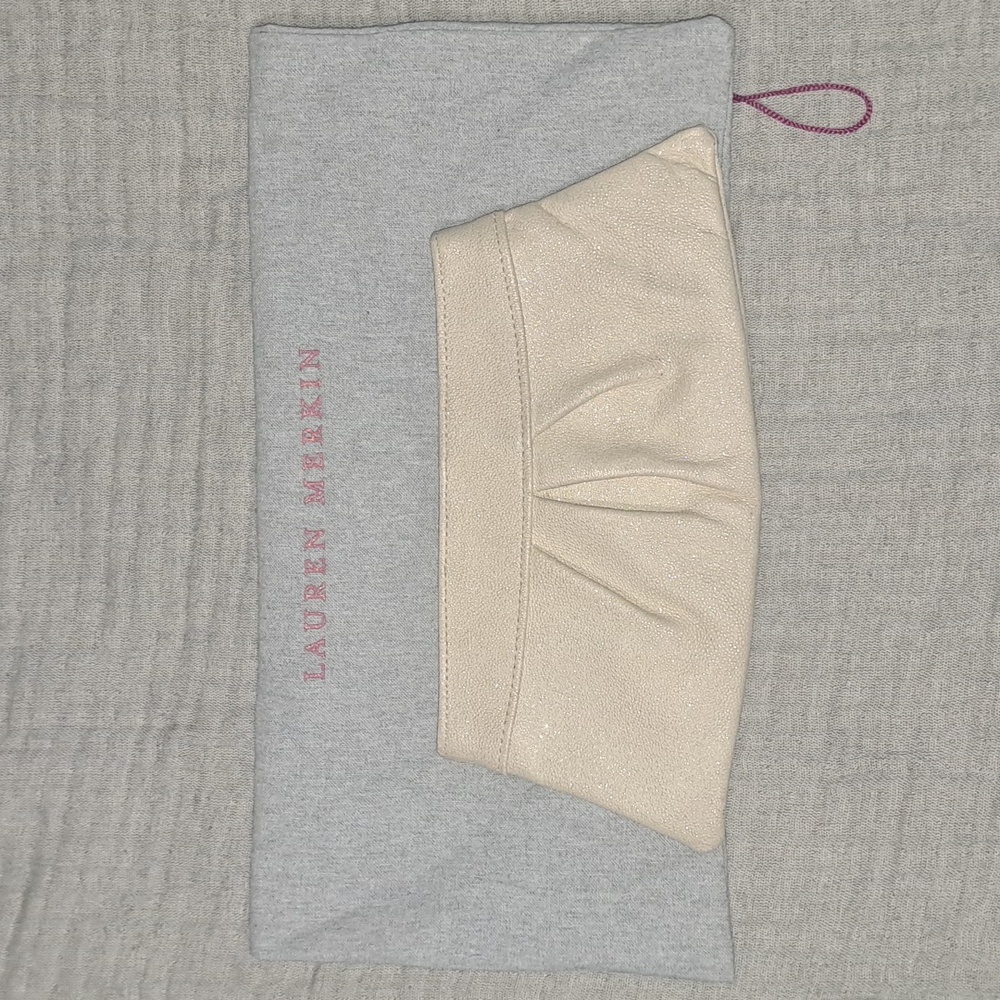 Lauren Merkin Cream Textured Leather Clutch